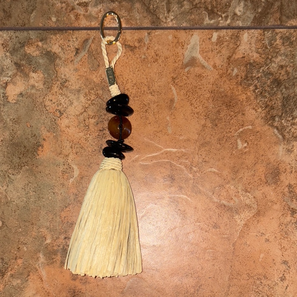 Serena Uziyel Handmade  Tan and Brown Straw Keychain